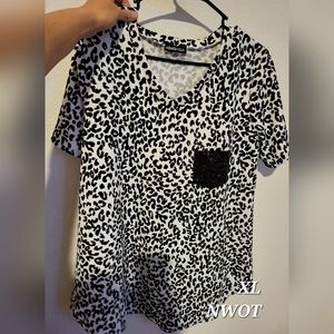 White and black leopard print with sequins pocket